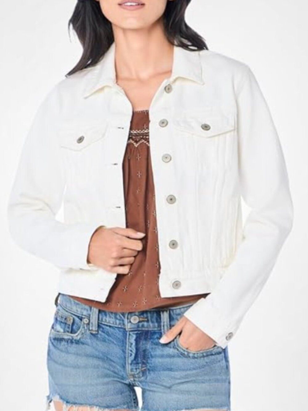 Lucky Brand White Denim Jacket Tomboy Trucker Medium Cotton Layering